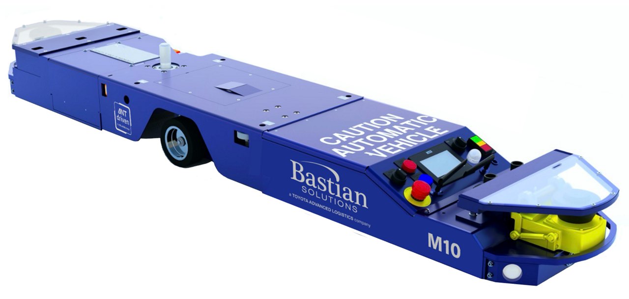 blue autonomous vehicle used to transport loads through warehouses 