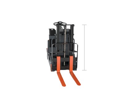 Image of the forklift from the front showing orange forks