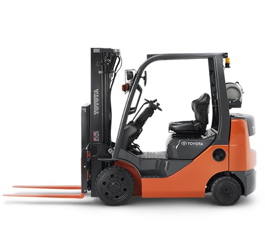 IC Toyota forklift from a side-angle in studio with white background 