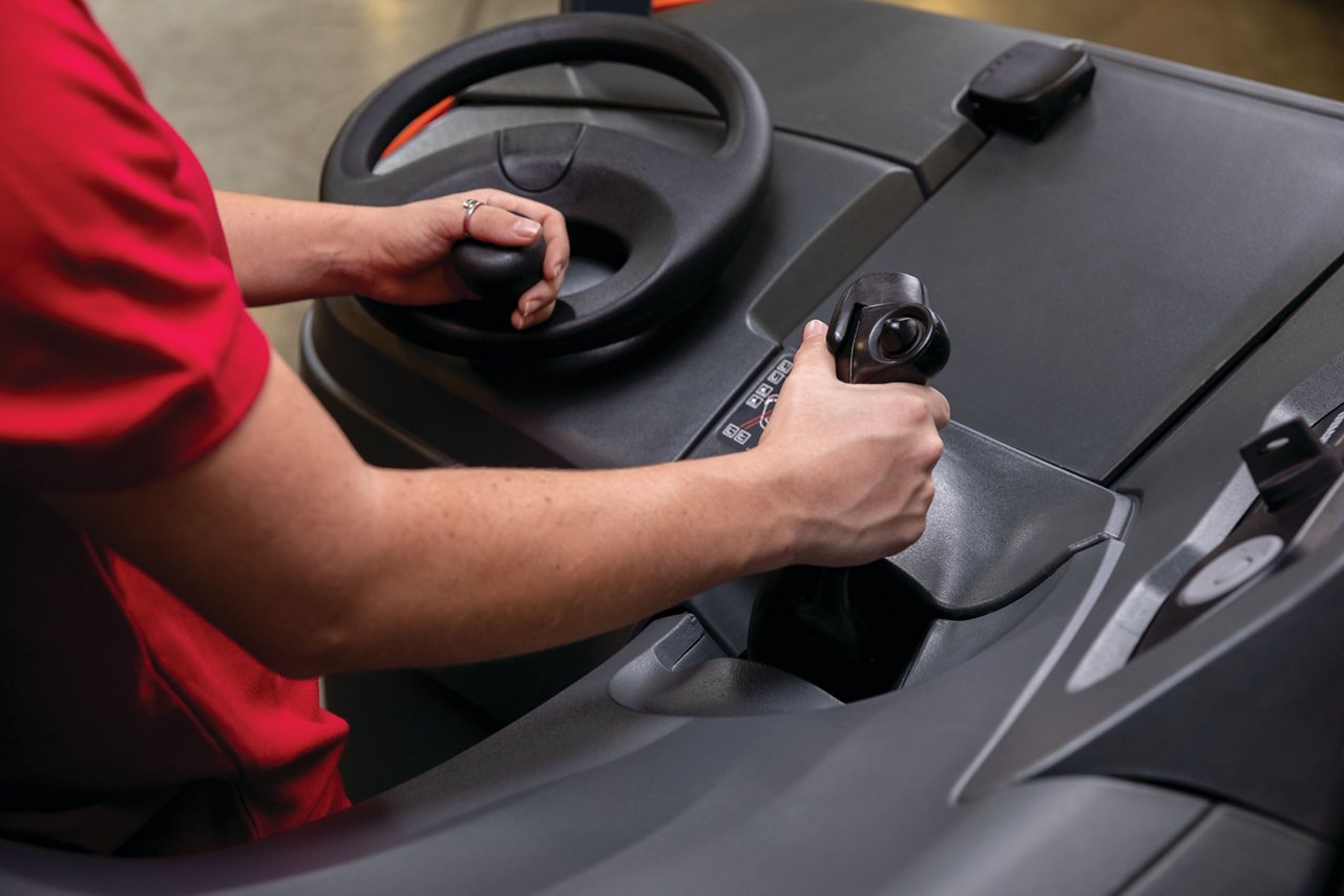 Toyota's Reach Truck with Side Stance showcasing the multifunction control handle