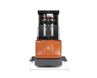 Línea naranja Toyota Walkie Straddle Stacker que muestra el ancho total