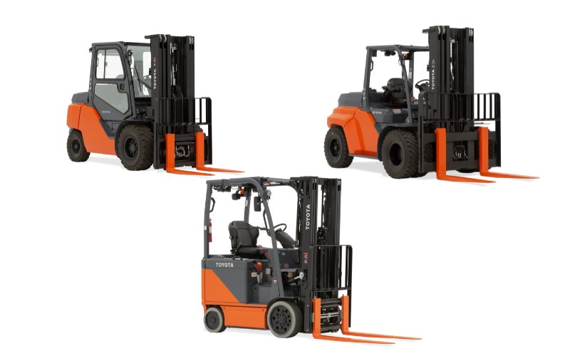 three forklift studio images grouped together 