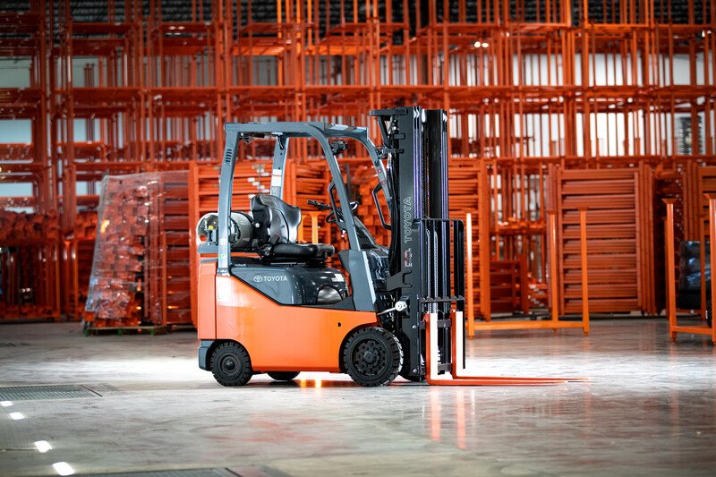 A Toyota Core IC Cushion Forklift parked in a clean warehouse