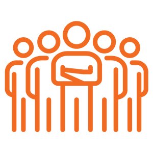 five orange people icons in group shot