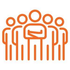 five orange people icons in group shot