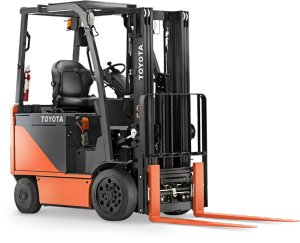 Toyota mid electric forklift studio shot with white background