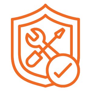 Insignia de garantía con herramientas en el interior y una marca de verificación